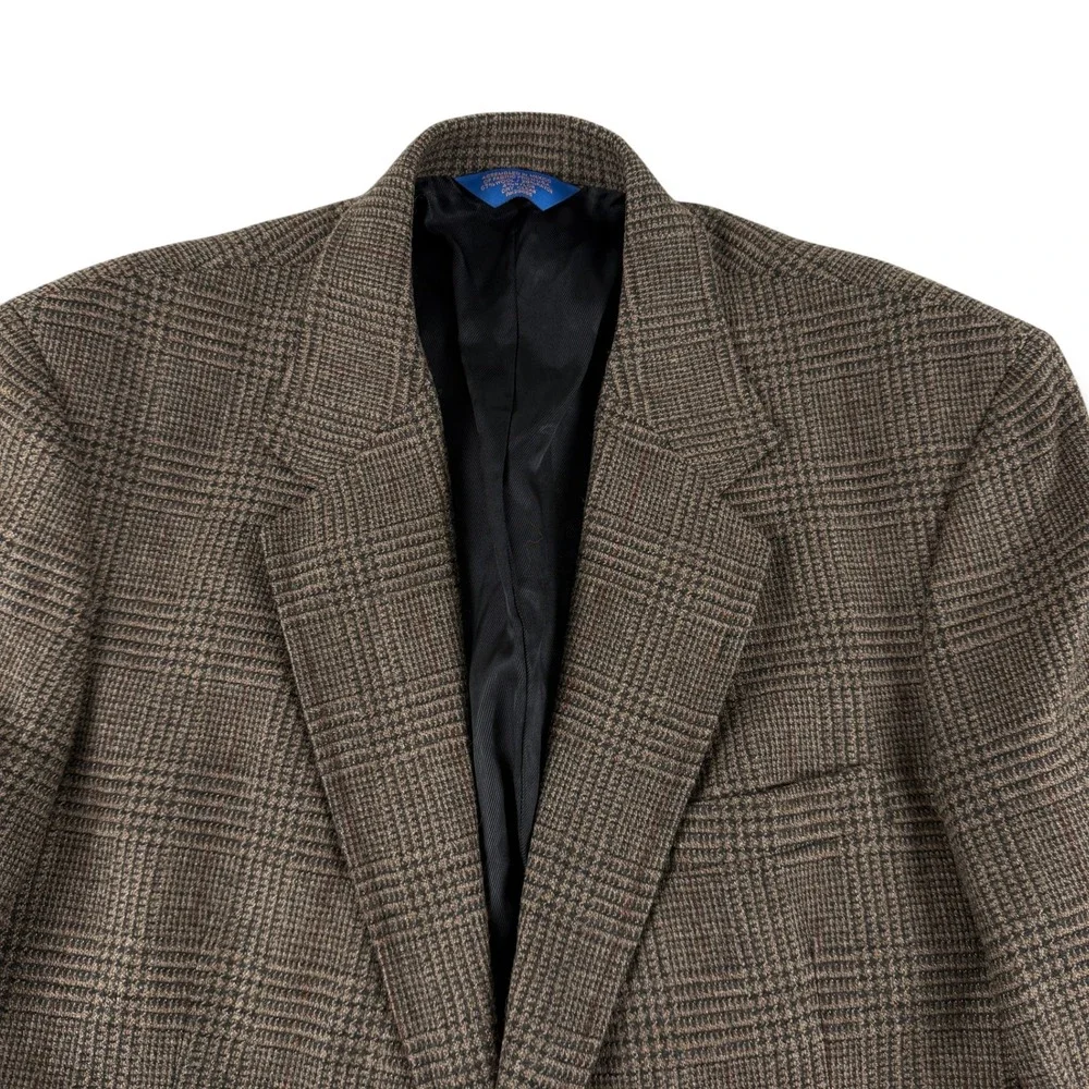 Pendleton Blazer Mens 46L Brown‎ Plaid Check Wool Sport Coat Two Button Classic